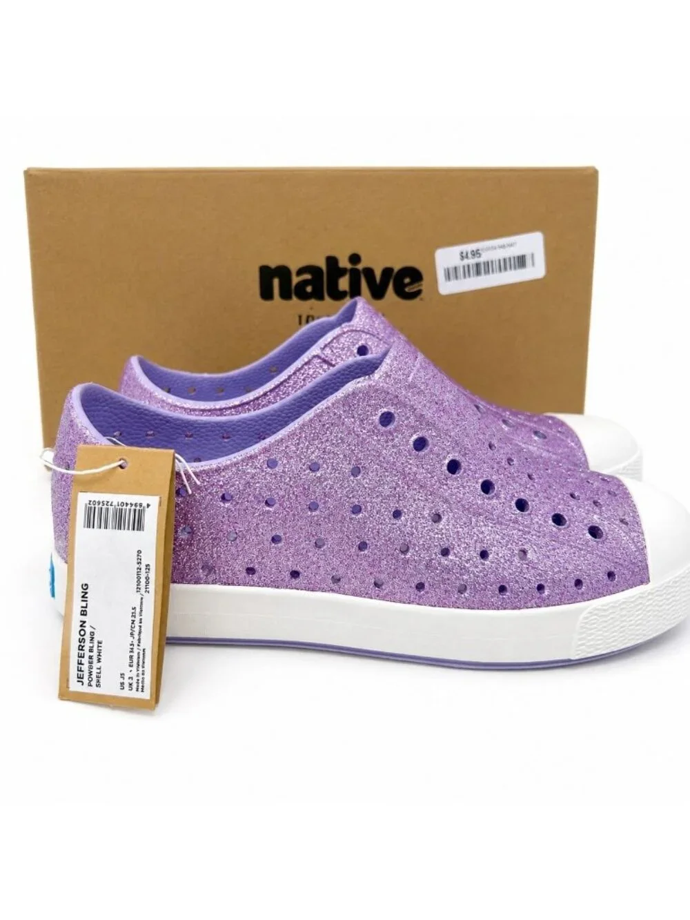 Native Shoes Jefferson Bling Glitter Kids Slip-On Shoes Powder Bling J3 EVA